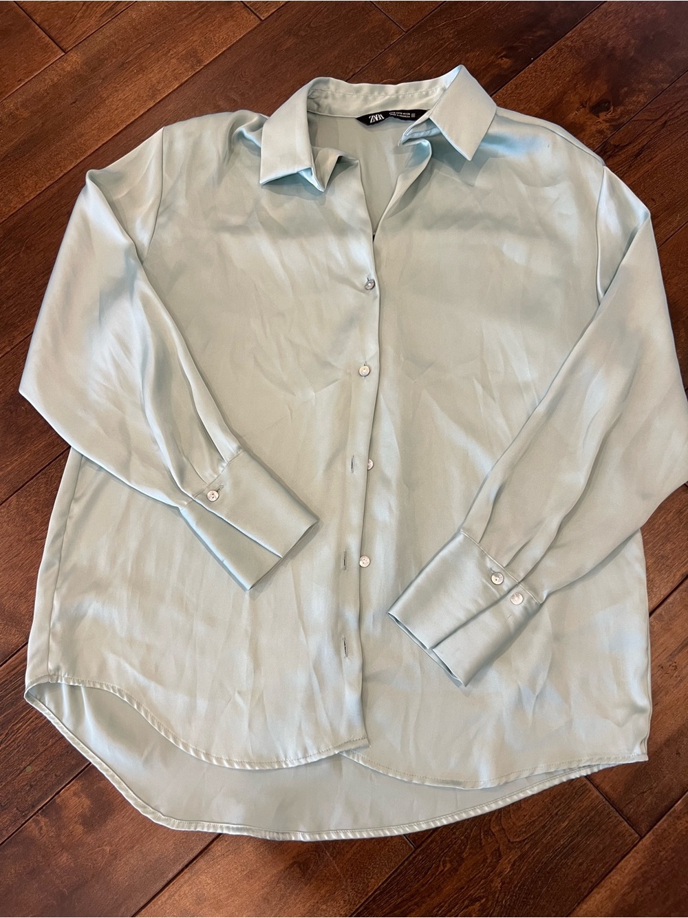 Zara light teal Satin Collared Blouse